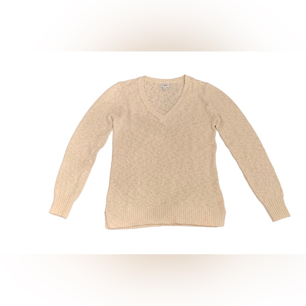 J. Crew Cream V-neck Slub Cotton Sweater